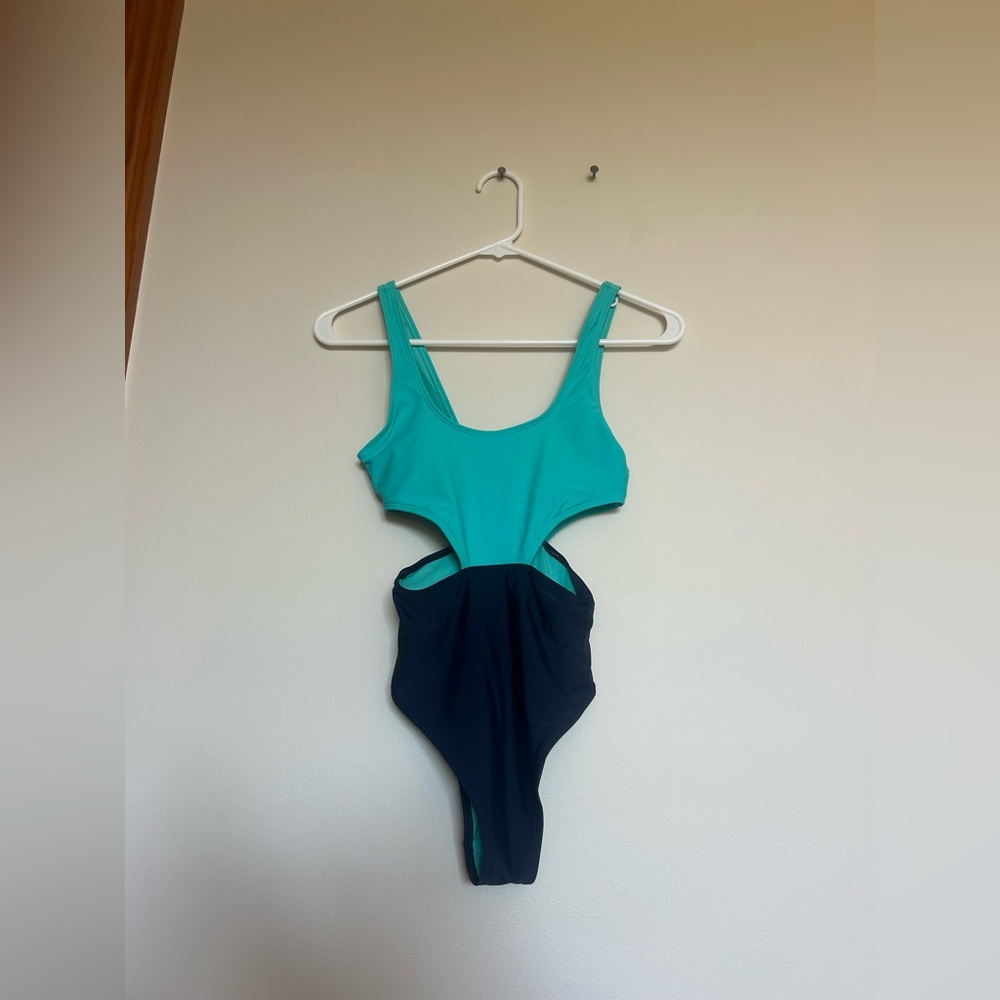 aerie Teal & Navy Cutout One-Piece Swimsuit